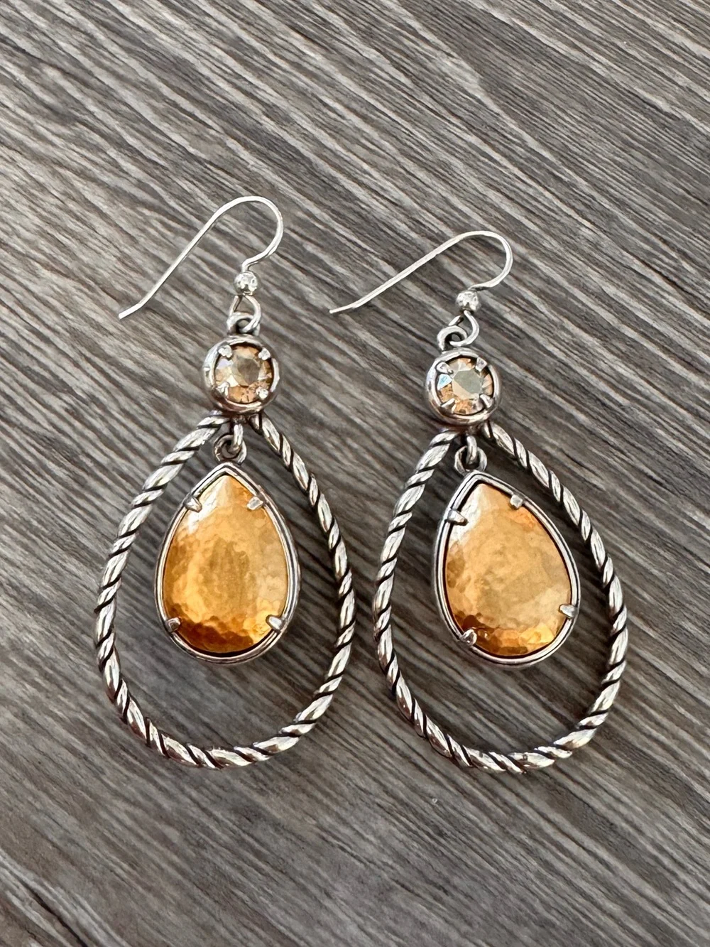 💖 BRIGHTON Retired Two Tone Teardrop Crystal French Wire Earrings